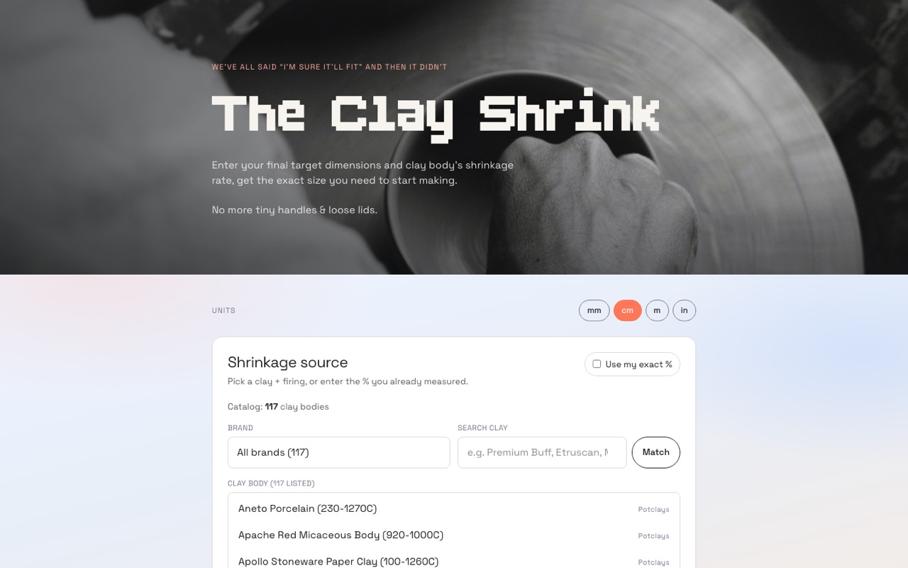 The Clay Shrink calculator homepage